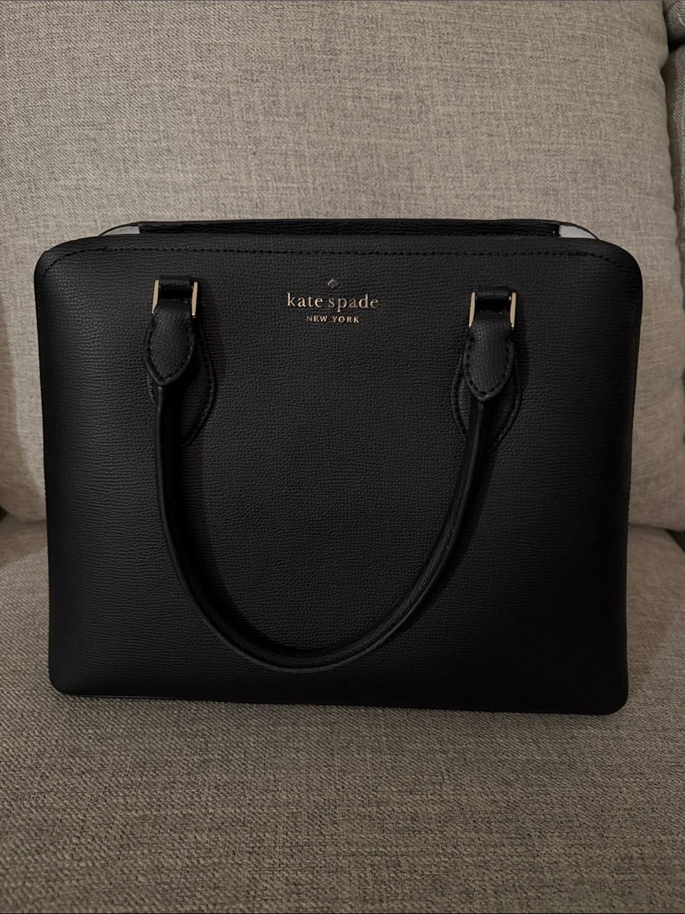 kate spade Darcy small black leather satchel with gold logo